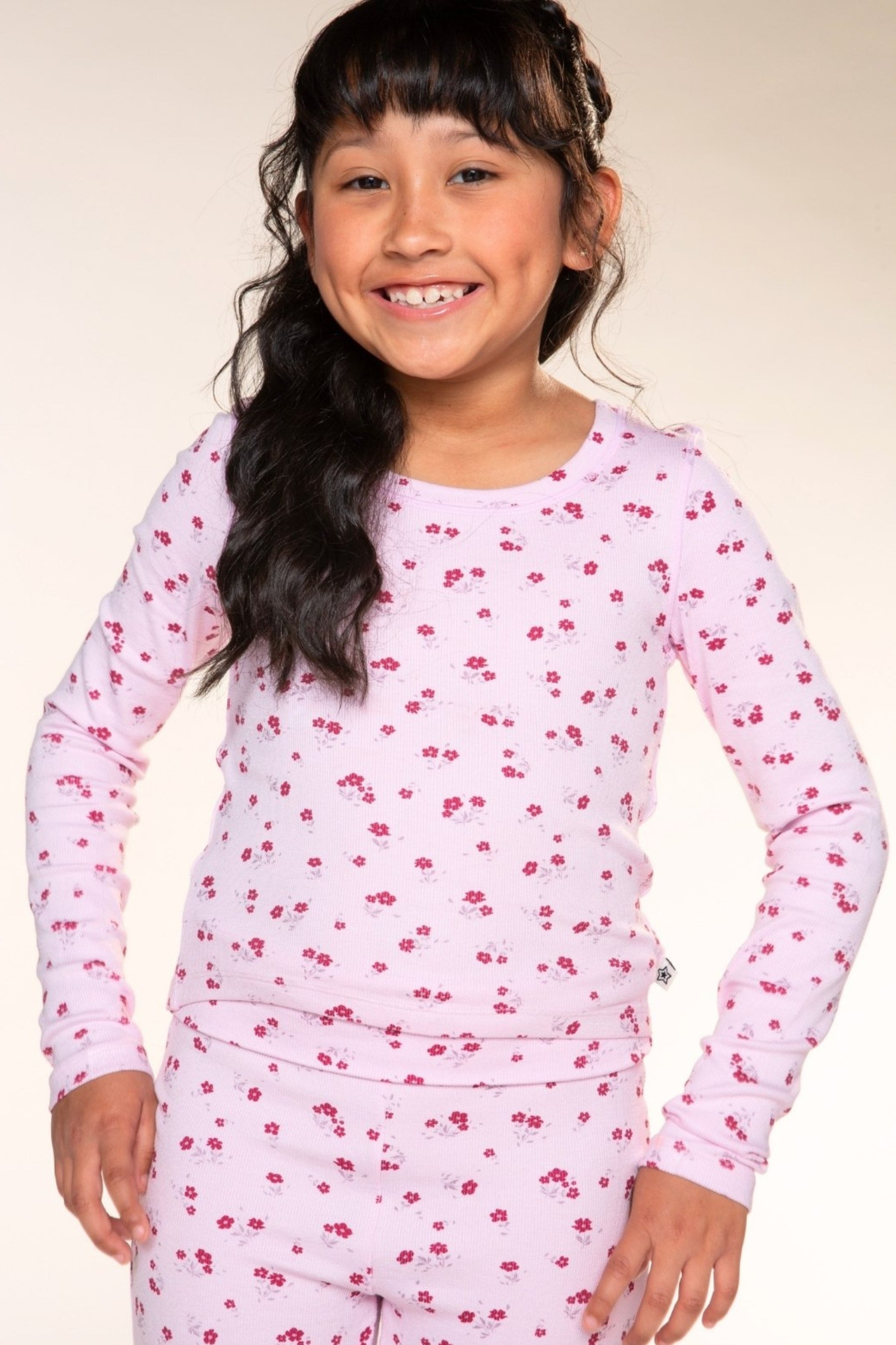 Ultra-Soft Ribbed Long Sleeve Fitted Tee - Oatmeal Pink Floral - NEW!