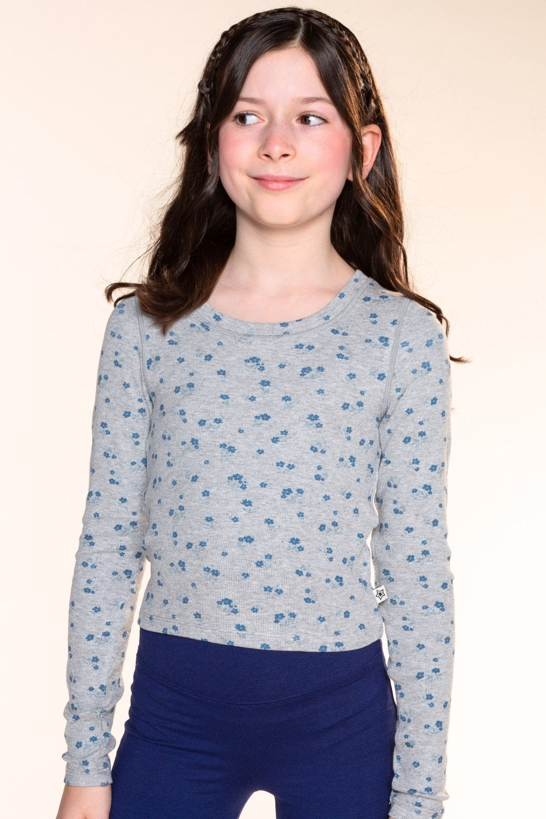 Ultra-Soft Ribbed Long Sleeve Fitted Tee - Oatmeal Pink Floral - NEW!