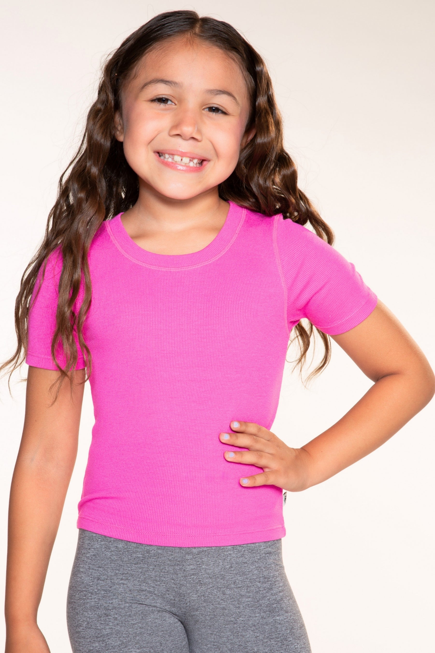 2 Pack Ultra-Soft Ribbed Fitted Tee - Oatmeal Pink Floral | Hot Pink - NEW!