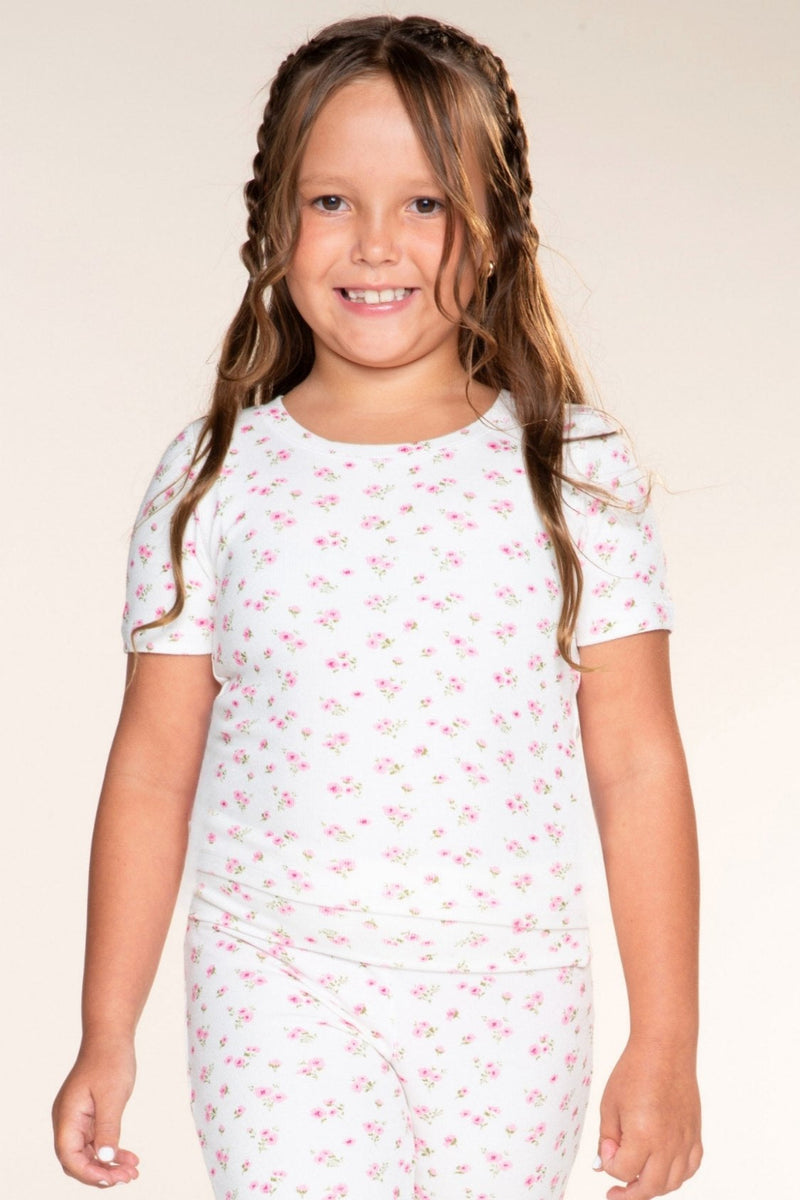 Ultra-Soft Ribbed Fitted Tee - Oatmeal Pink Floral - NEW!