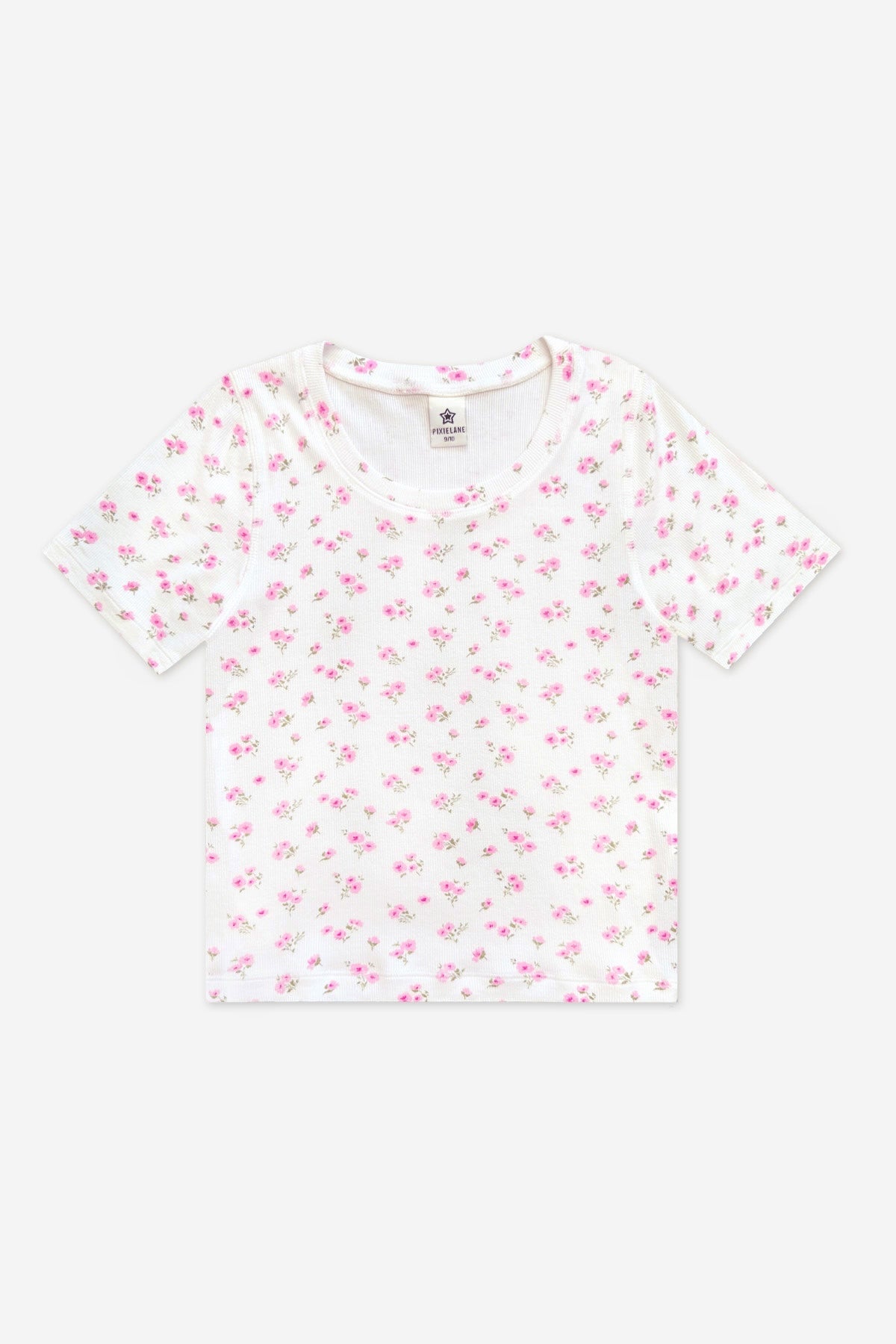Ultra-Soft Ribbed Fitted Tee - Oatmeal Pink Floral - NEW!