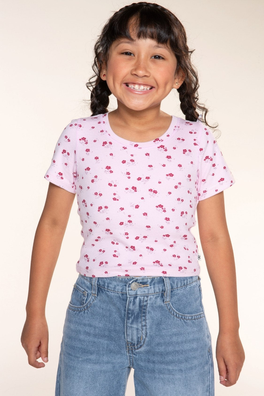 Ultra-Soft Ribbed Fitted Tee - Oatmeal Pink Floral - NEW!
