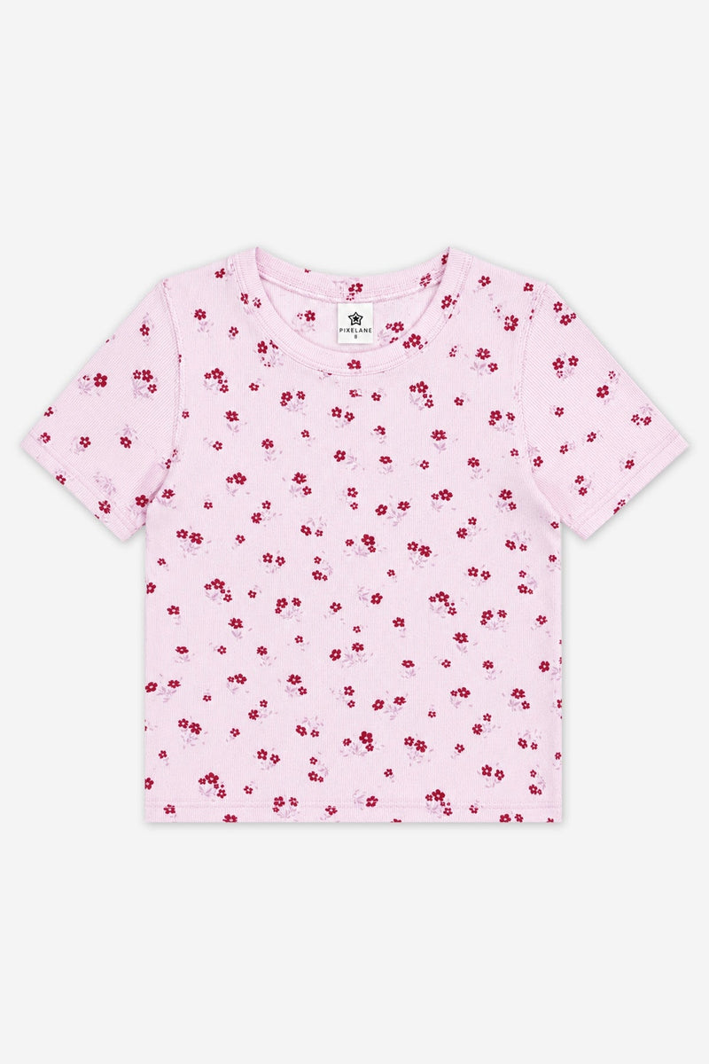 Ultra-Soft Ribbed Fitted Tee - Pink Burgundy Floral - NEW!