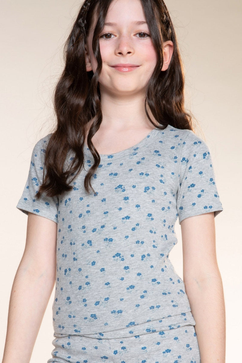 Ultra-Soft Ribbed Fitted Tee - H Grey Navy Floral - NEW!