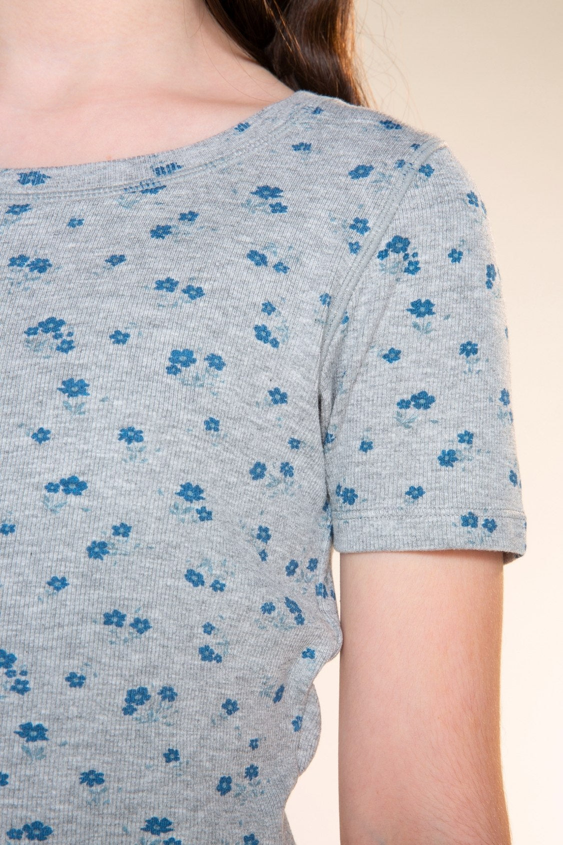 Ultra-Soft Ribbed Fitted Tee - Oatmeal Pink Floral - NEW!