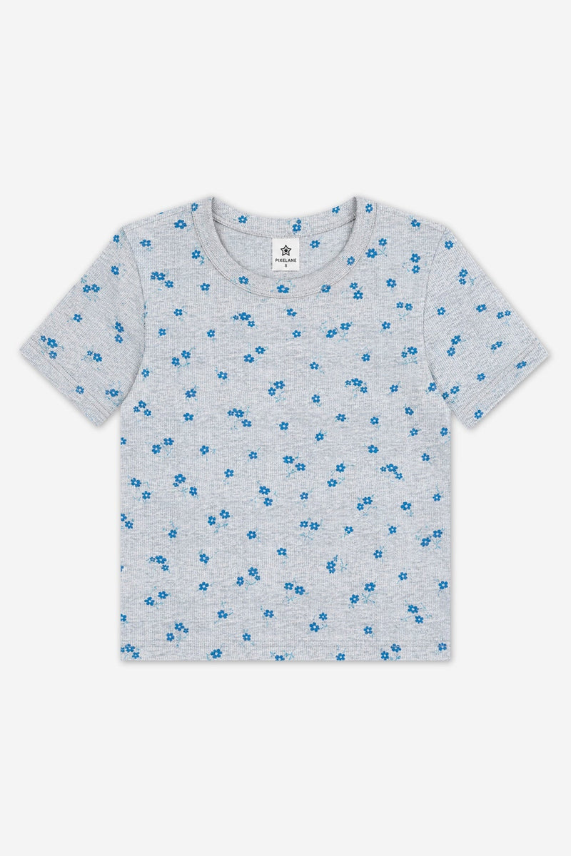 Ultra-Soft Ribbed Fitted Tee - H Grey Navy Floral - NEW!