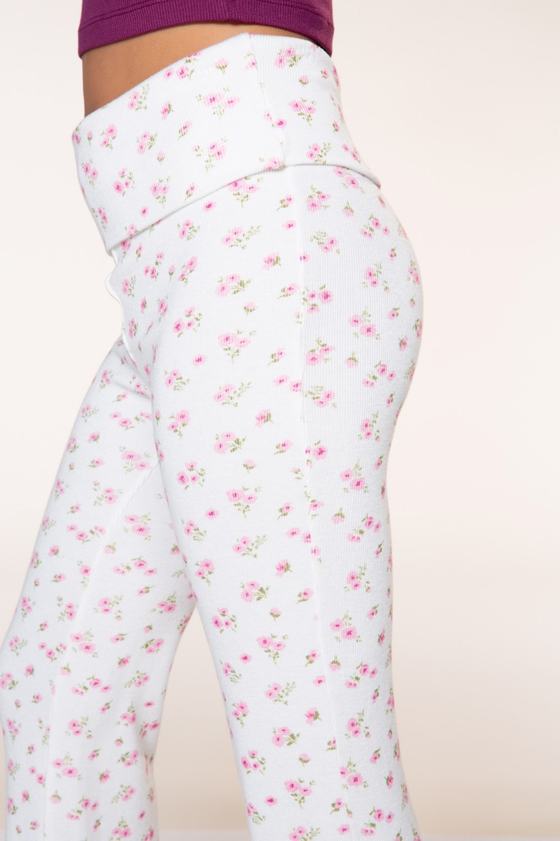 Foldover Rib Flare Legging - H Grey Navy Floral - NEW!