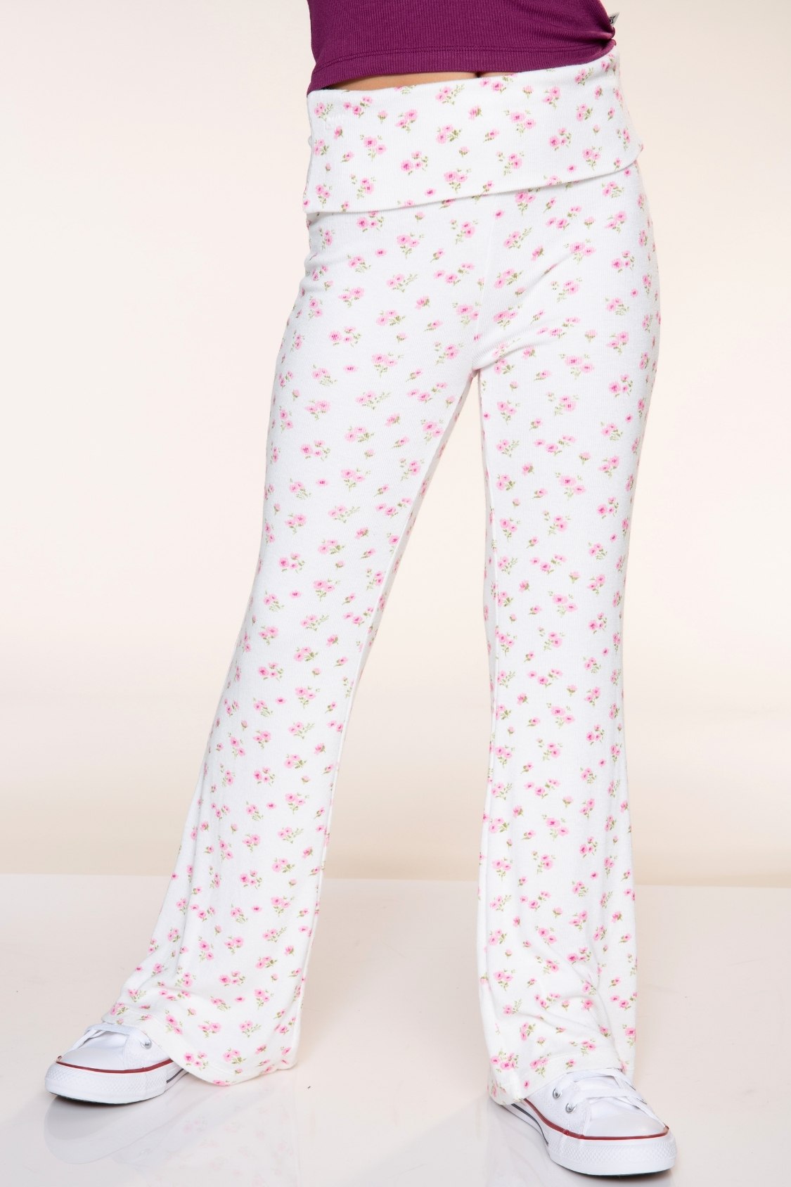 Foldover Rib Flare Legging - H Grey Navy Floral - NEW!