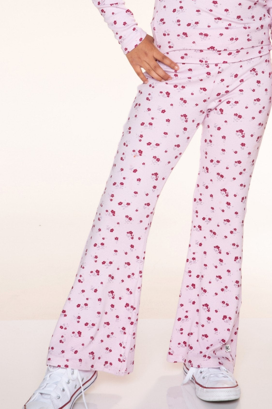 Foldover Rib Flare Legging - H Grey Navy Floral - NEW!