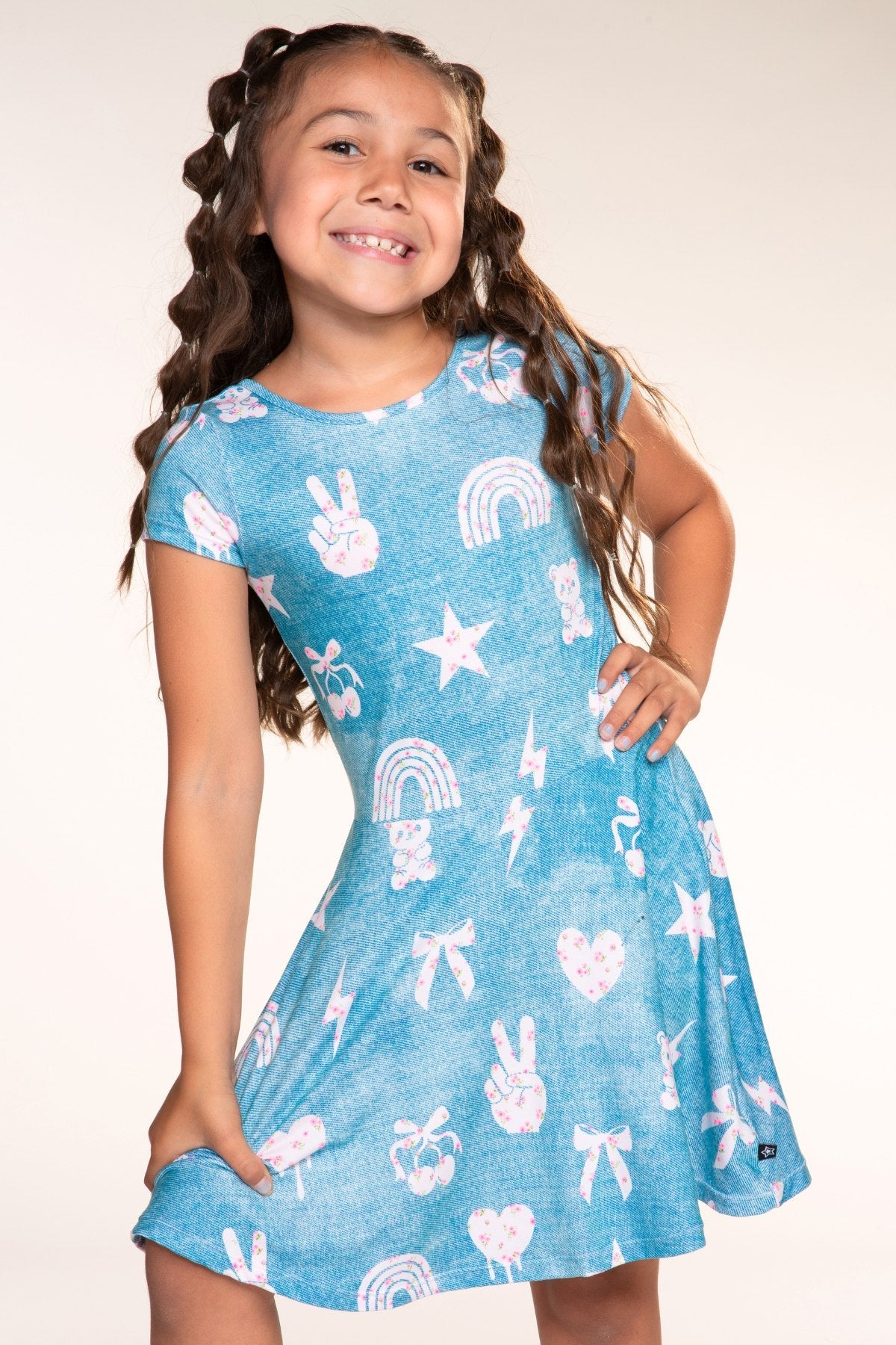 Simply Soft Short Sleeve Skater Dress - Denim Ivory Floral - NEW!