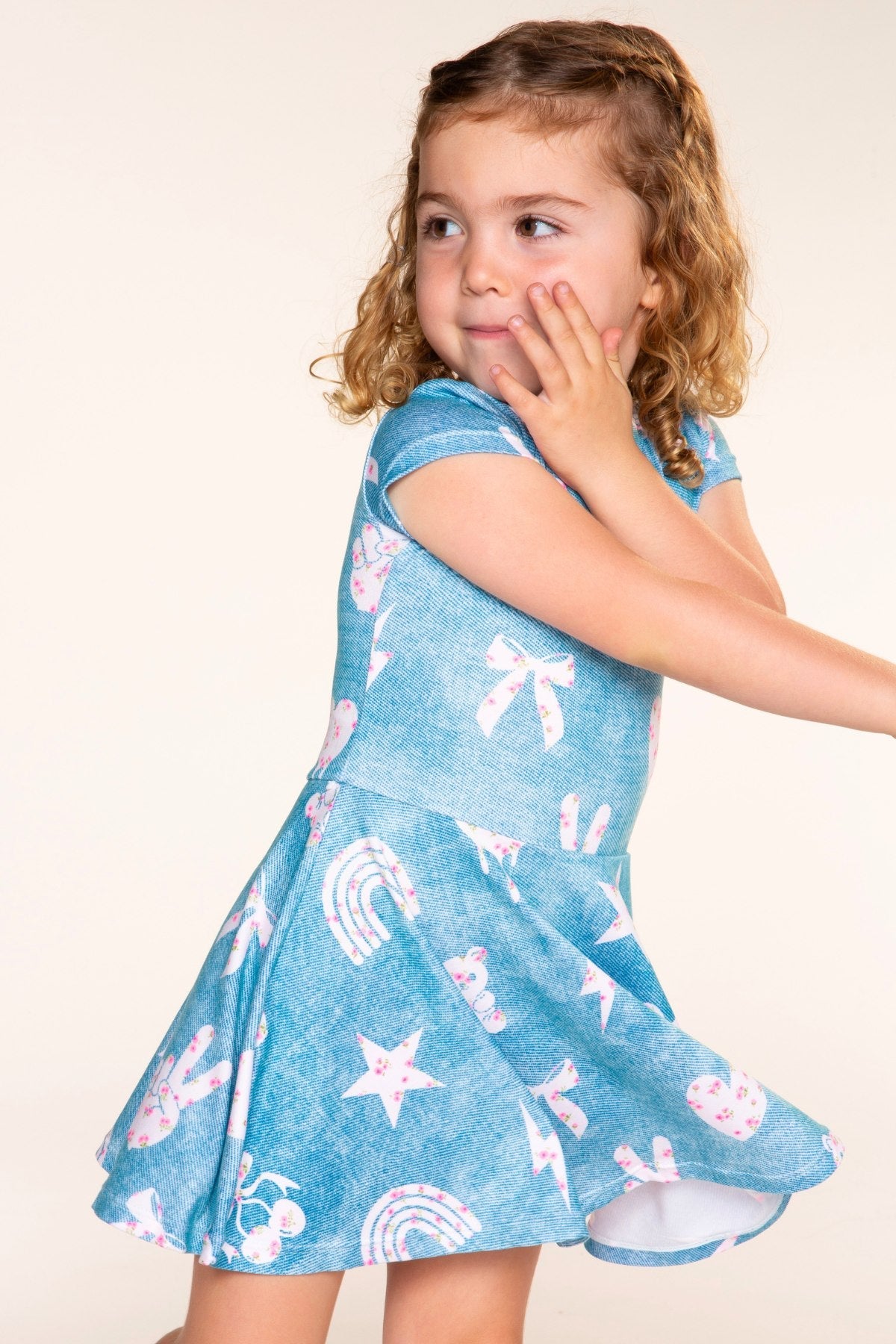 Simply Soft Short Sleeve Skater Dress - Denim Ivory Floral - NEW!
