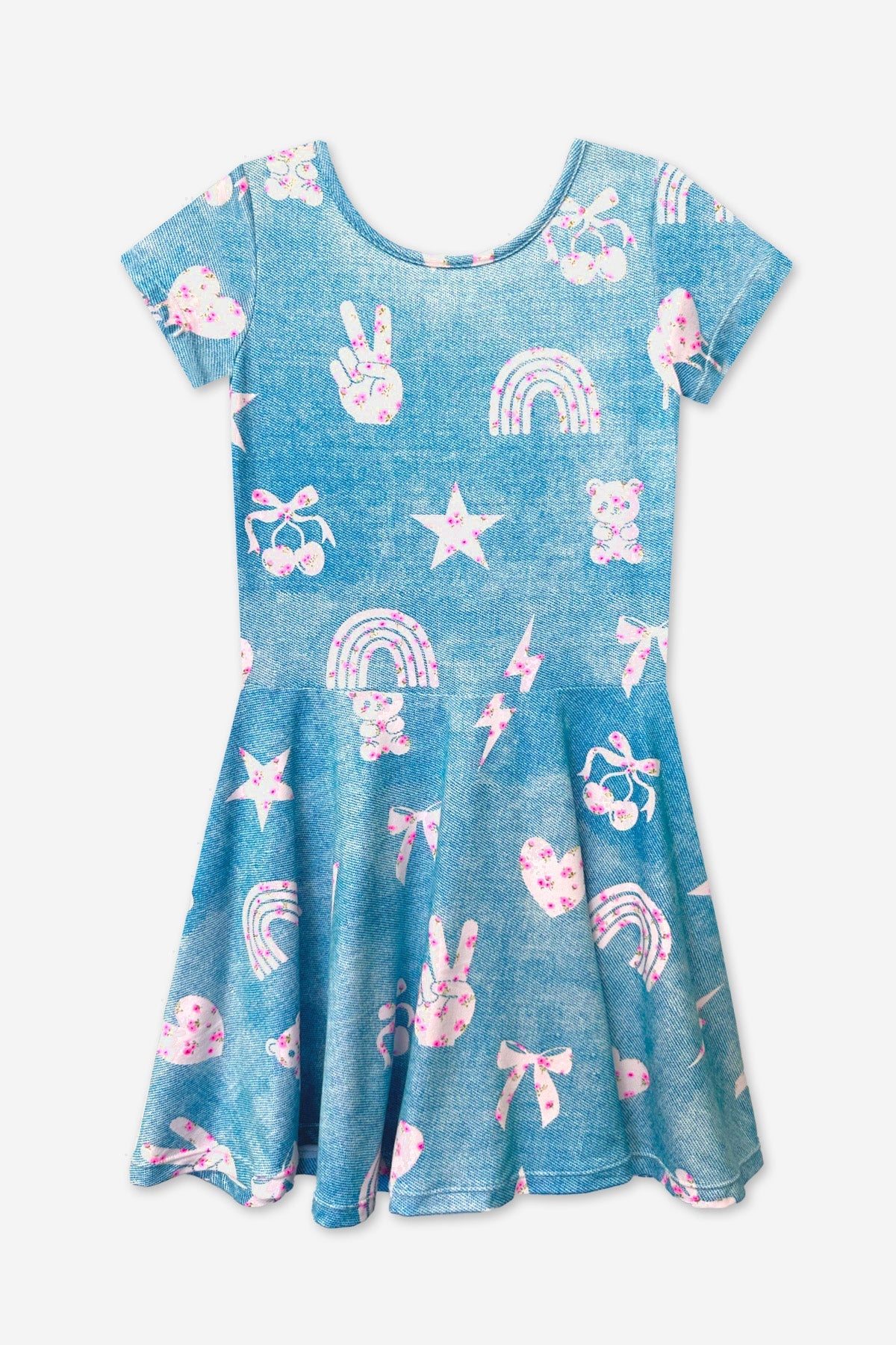 Simply Soft Short Sleeve Skater Dress - Denim Ivory Floral - NEW!
