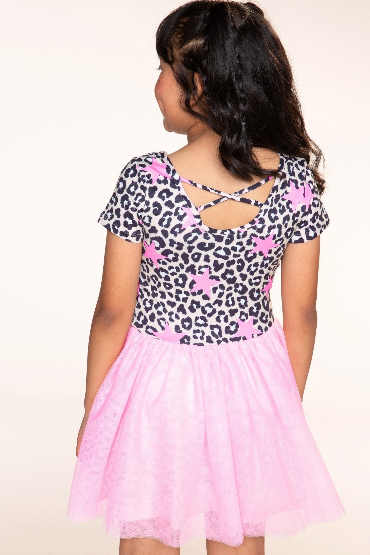 Simply Soft Short Sleeve Be Happy Tulle Dress - Taupe Pink Leopard Star - NEW!