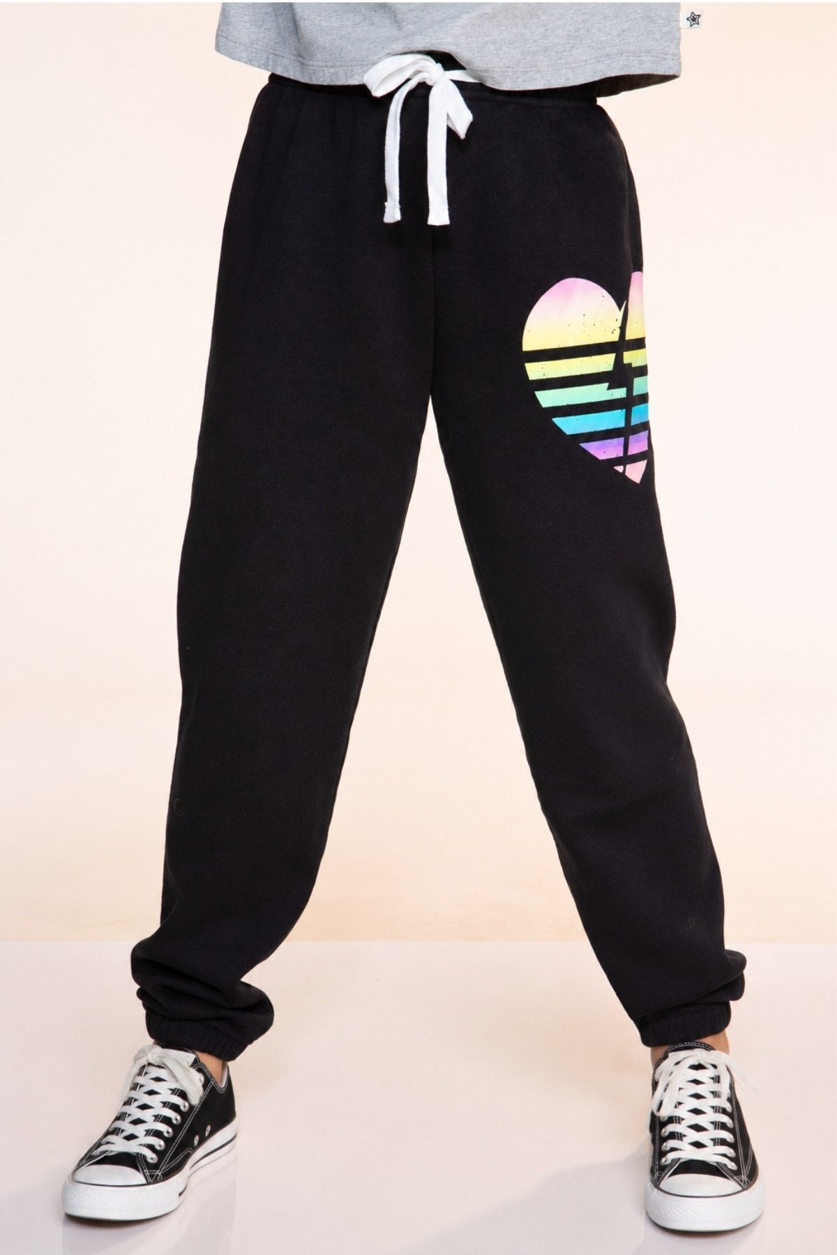 Cloud Soft French Terry Sweatpant - Black Rainbow Heart Bolt - NEW!