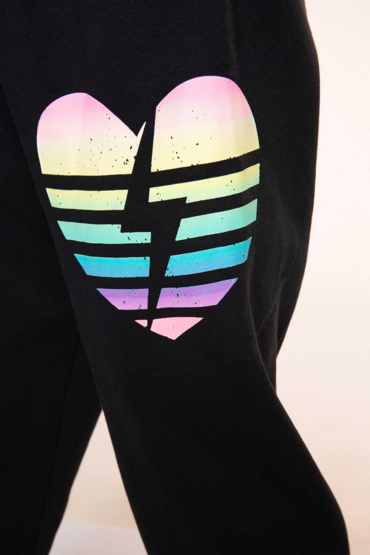 Cloud Soft French Terry Sweatpant - Black Rainbow Heart Bolt - NEW!
