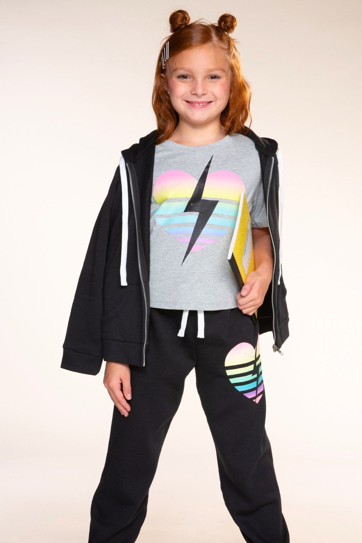 Cloud Soft French Terry Sweatpant - Black Rainbow Heart Bolt - NEW!