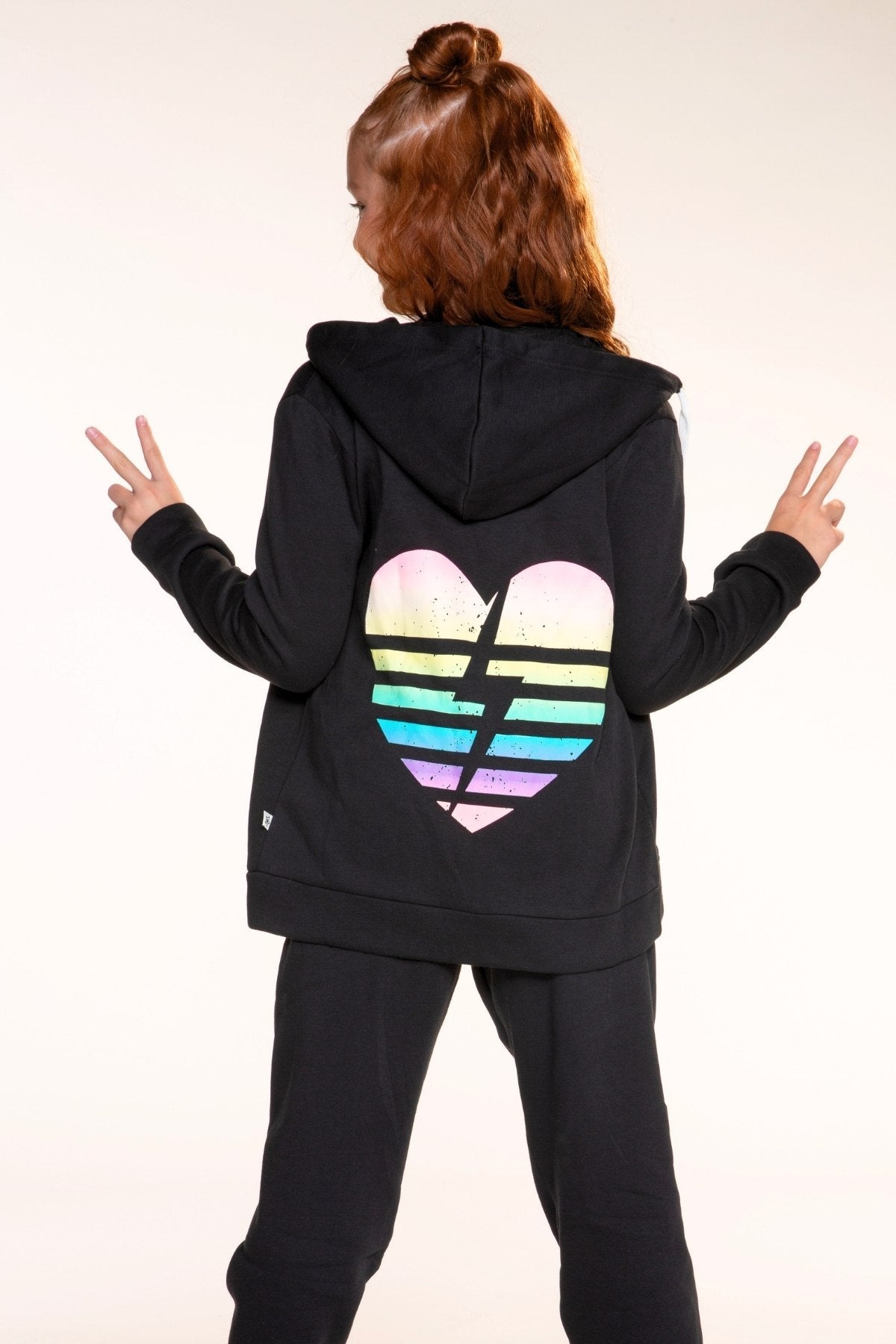 Cloud Soft French Terry Easy Zip Hoodie - Black Rainbow Heart Bolt - NEW!