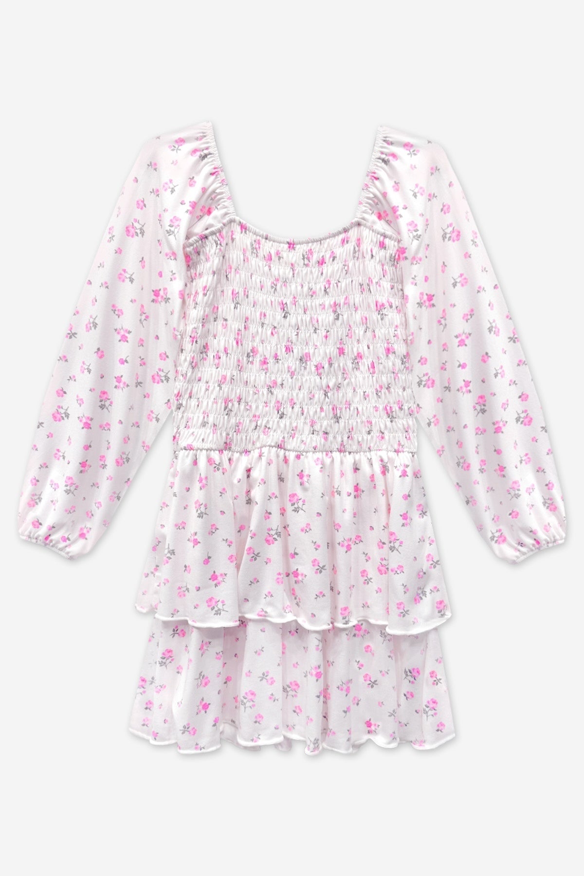 Simply Soft Long Sleeve Smocked Ruffle Skirt Dress - Ivory Ditsy Pink Floral - NEW!