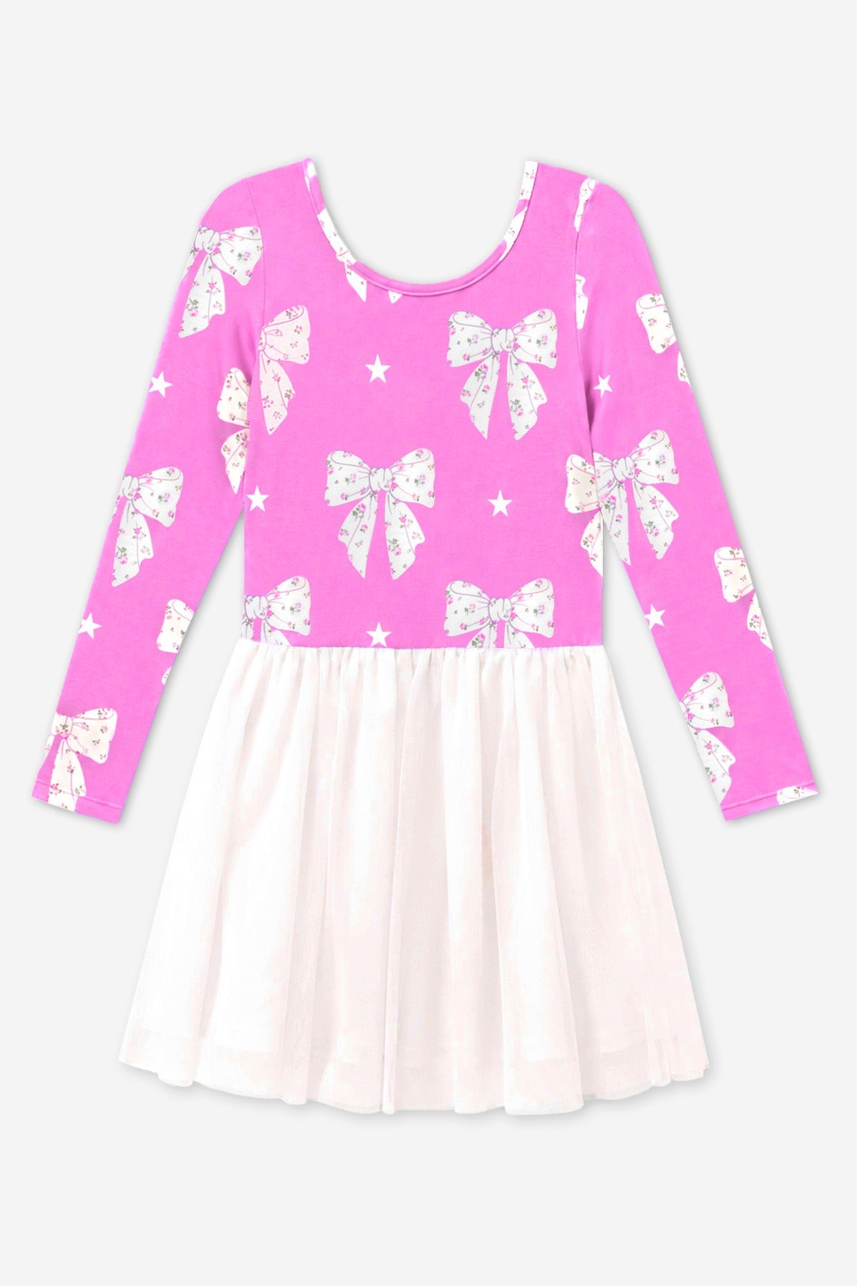 Simply Soft Long Sleeve Scoop Back Tulle Be Happy Dress - Pink Floral Bow Ivory - NEW!