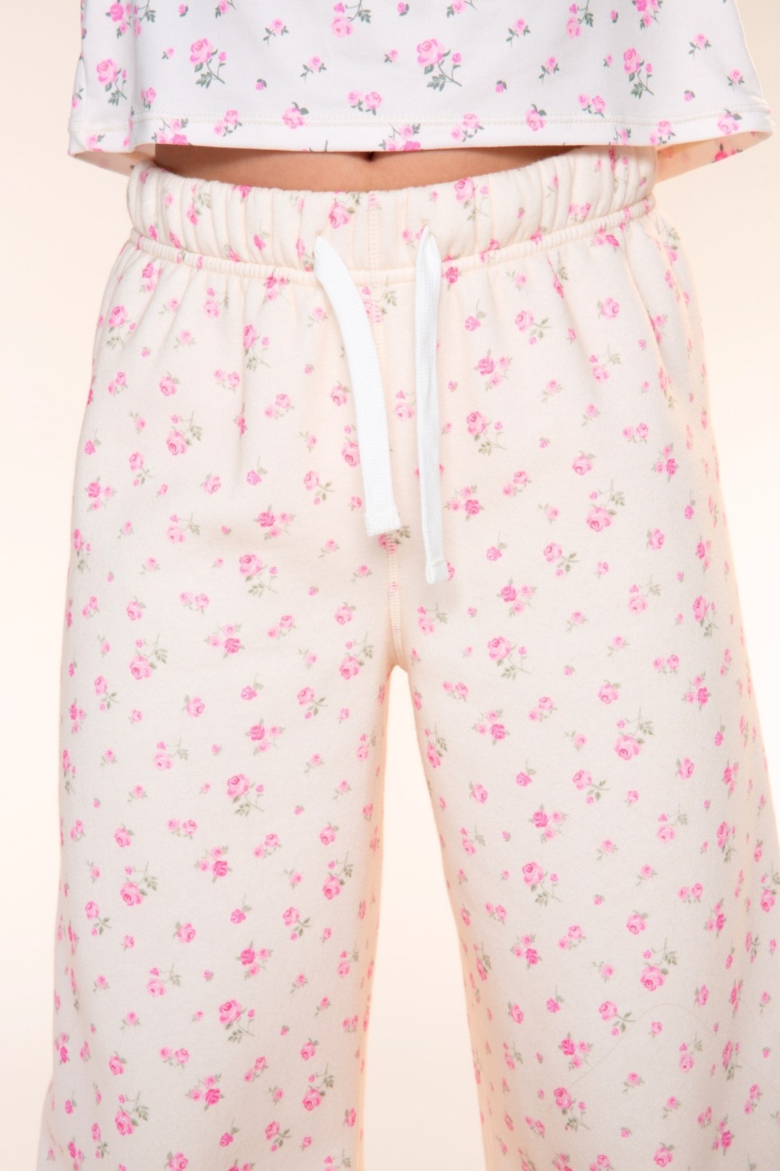 Cloud Soft French Terry Wide Leg Pant - Ivory Ditsy Pink Floral - NEW!