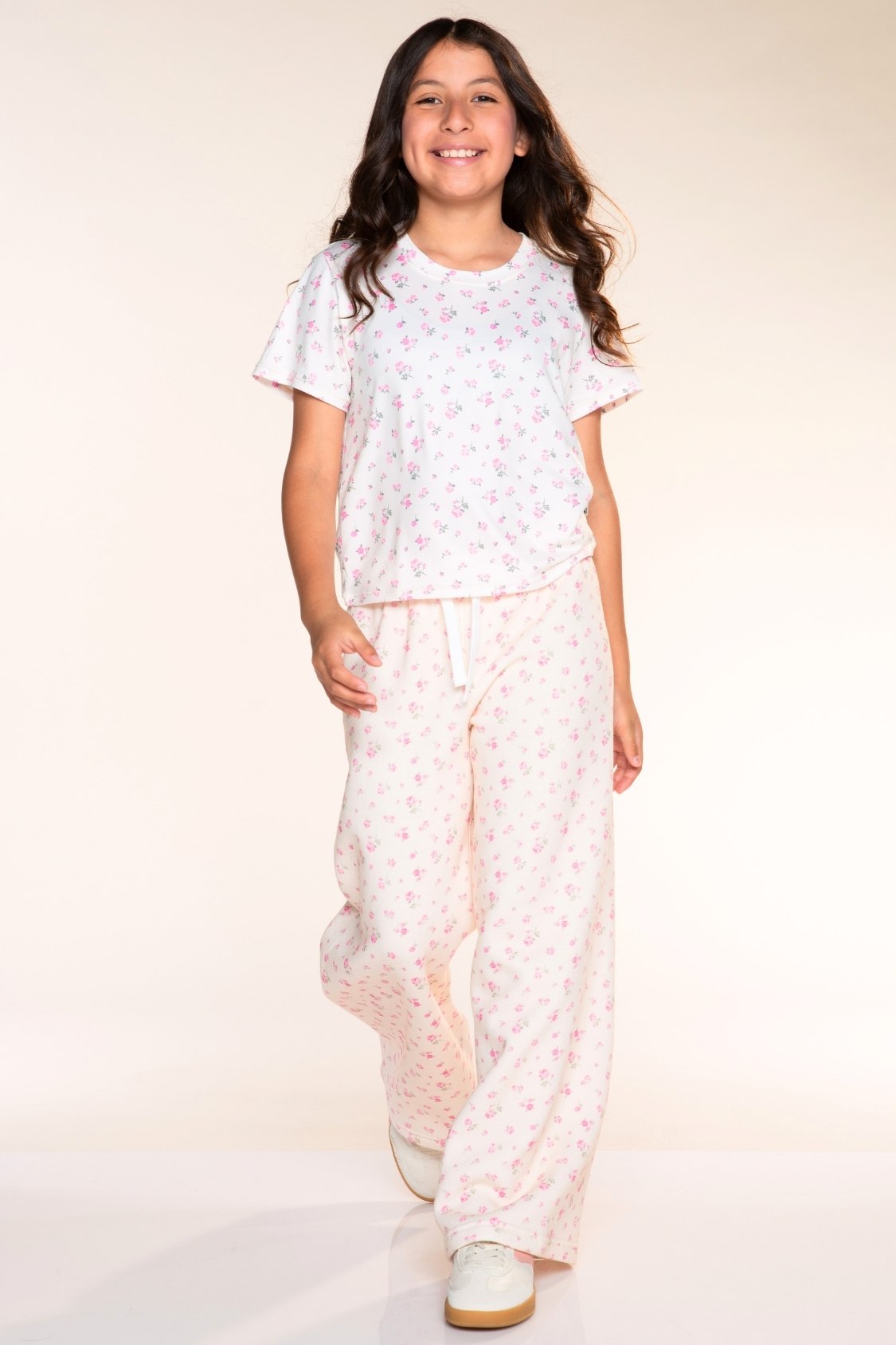 Cloud Soft French Terry Wide Leg Pant - Ivory Ditsy Pink Floral - NEW!