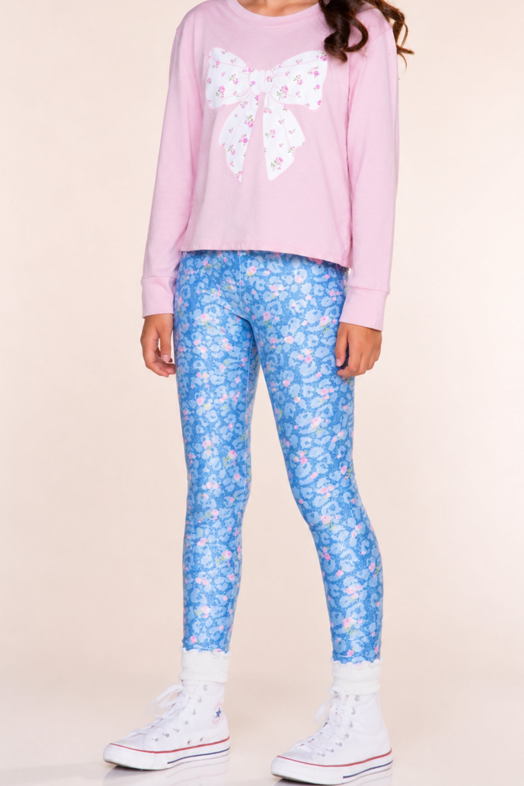 High Shine Long Legging - Denim Leopard Floral - NEW!