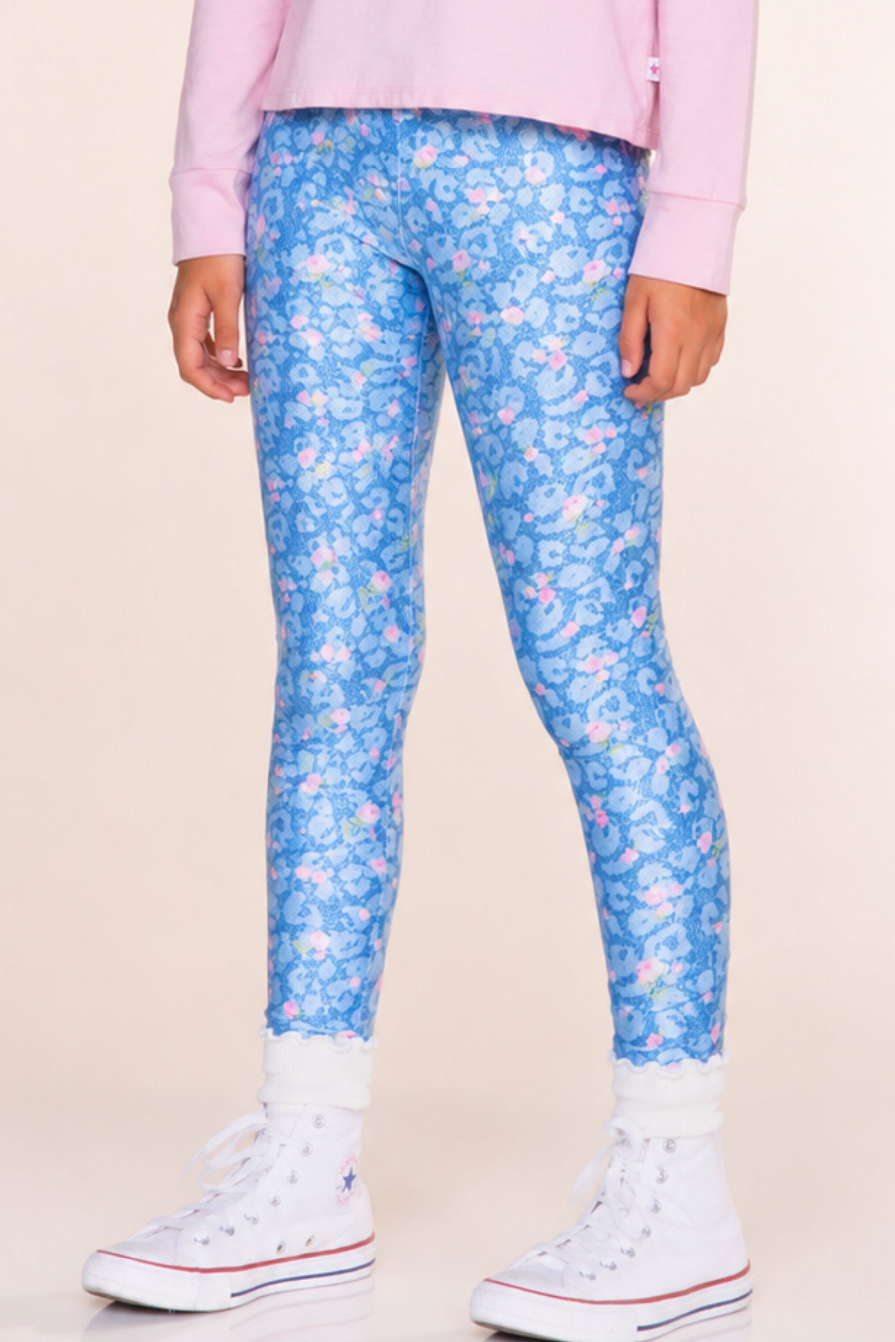 High Shine Long Legging - Denim Leopard Floral - NEW!