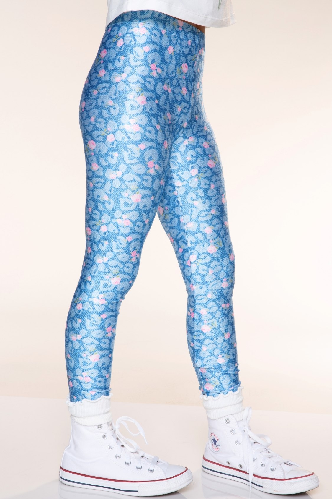 High Shine Long Legging - Denim Leopard Floral - NEW!