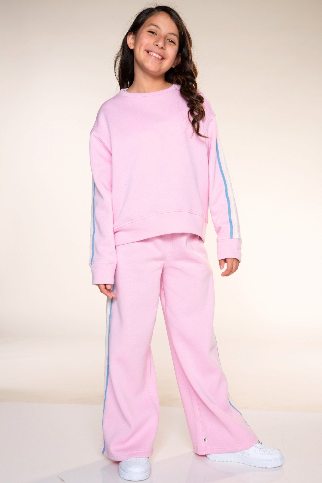 Cloud Soft French Terry Everyday Sweatshirt - Dusty Pink Blue Ivory Pink Stripe - NEW!
