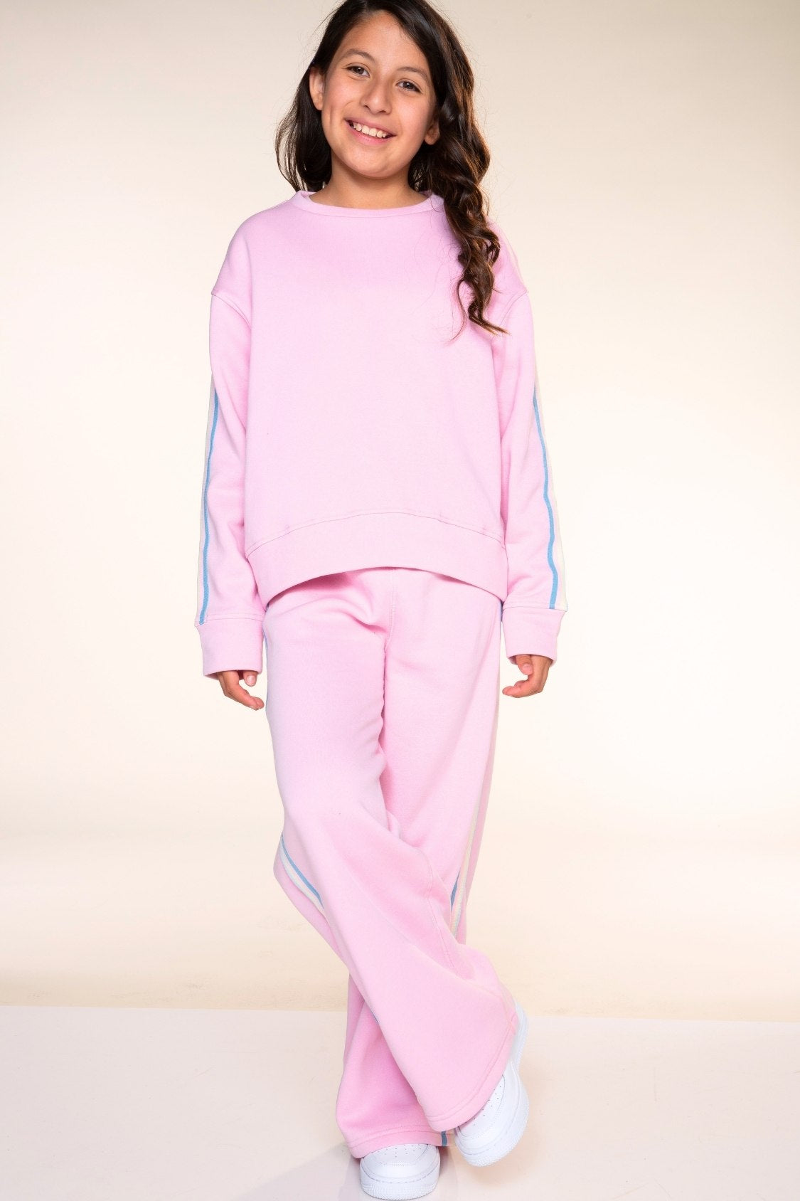Cloud Soft French Terry Wide Leg Pant - Dusty Pink Blue Ivory Pink Stripe - NEW!