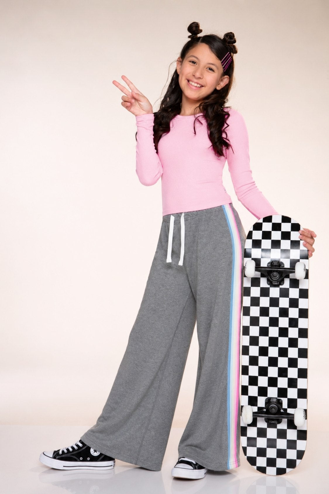 Cloud Soft French Terry Wide Leg Pant - Dusty Pink Blue Ivory Pink Stripe - NEW!