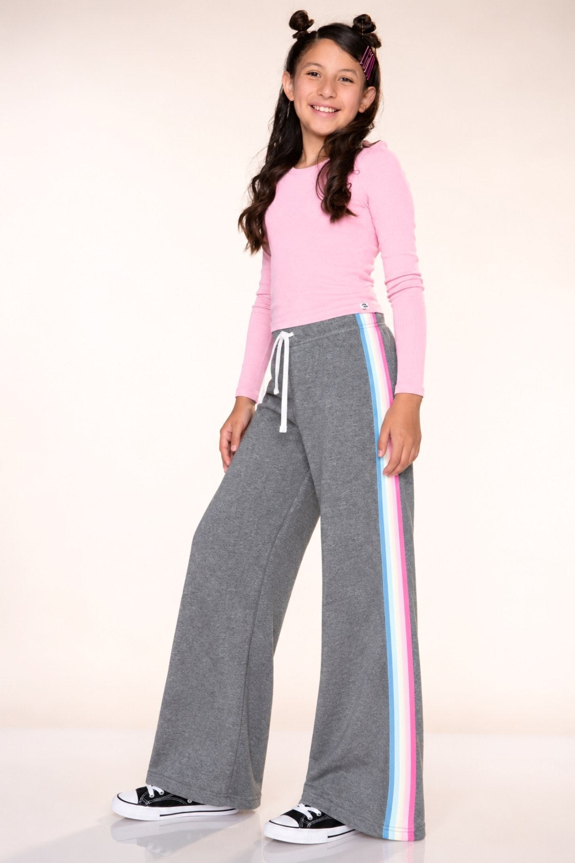 Cloud Soft French Terry Wide Leg Pant - Dusty Pink Blue Ivory Pink Stripe - NEW!