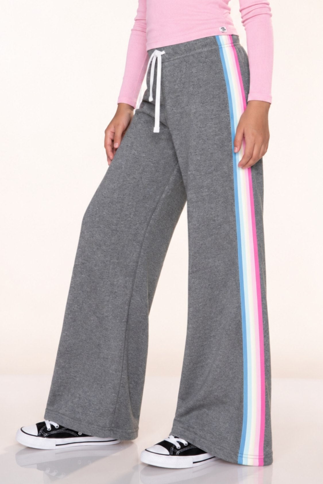 Cloud Soft French Terry Wide Leg Pant - Dusty Pink Blue Ivory Pink Stripe - NEW!