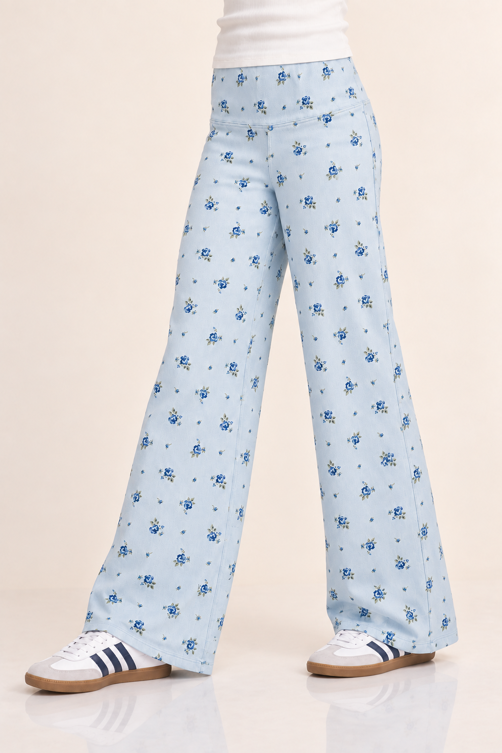 Super Stretch Soft Denim Wide Leg Jegging - Light Blue Denim Floral - NEW!