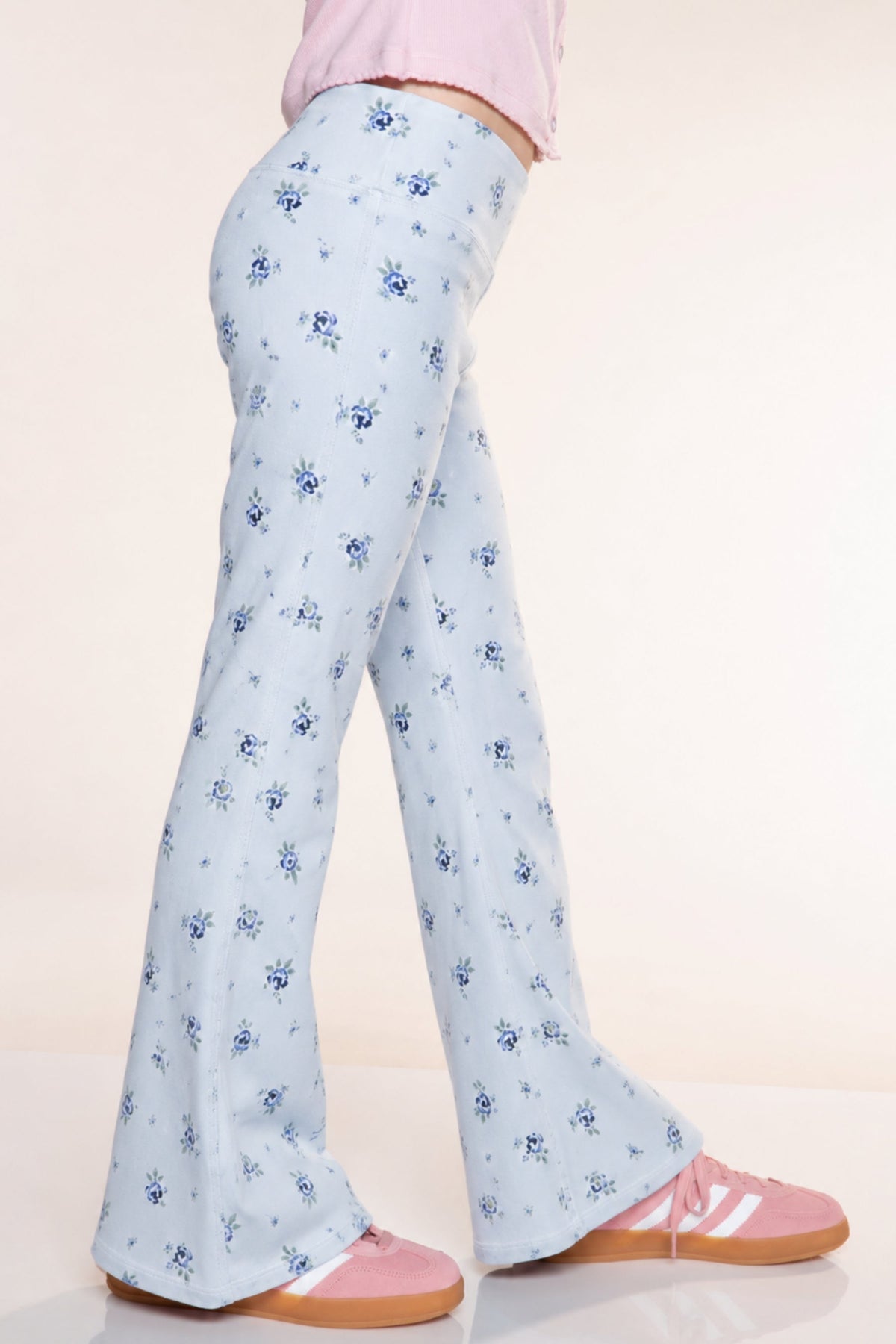 Super Stretch Soft Denim Flare Jegging - Light Blue Denim Floral - NEW!