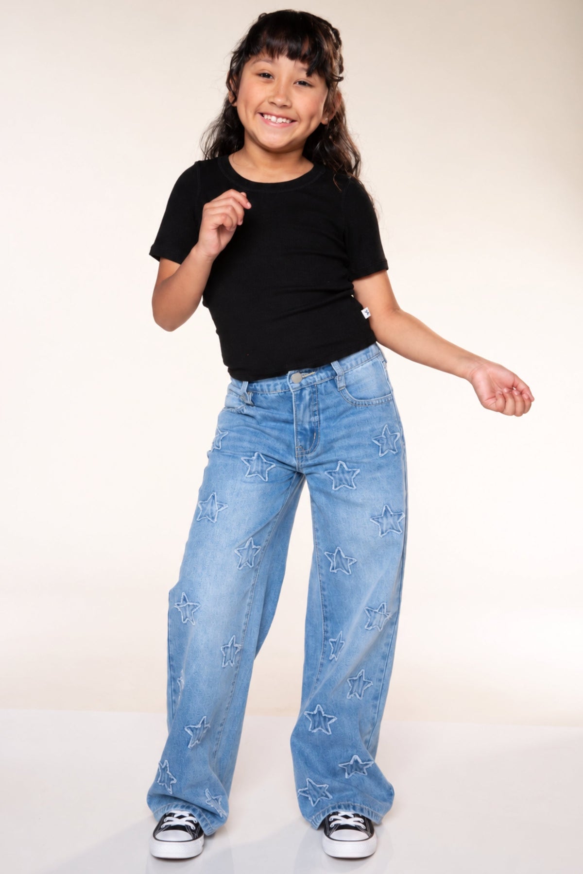 Relaxed Wide Leg Jeans - Medium Blue Wash Pink Floral - NEW!