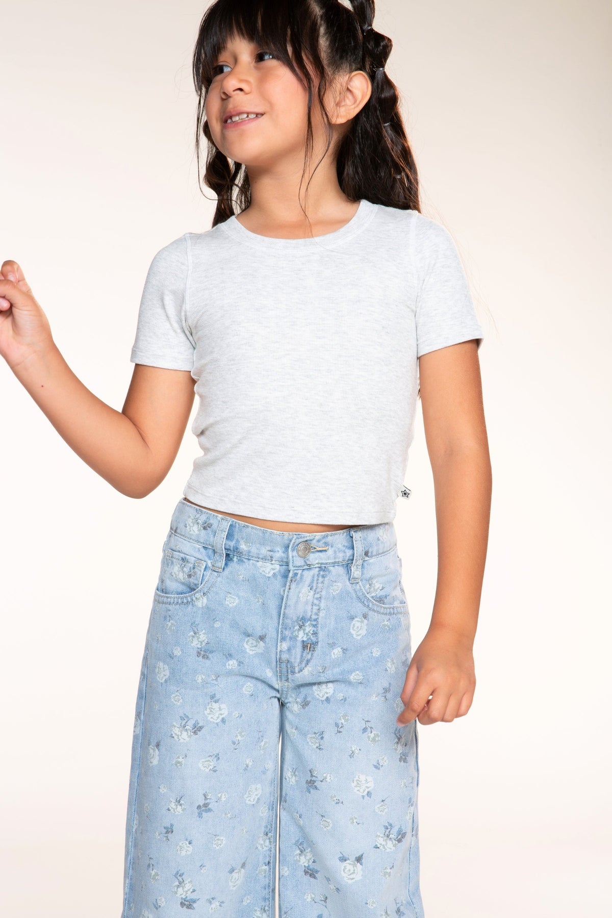 Relaxed Wide Leg Jeans - Medium Blue Wash Pink Floral - NEW!