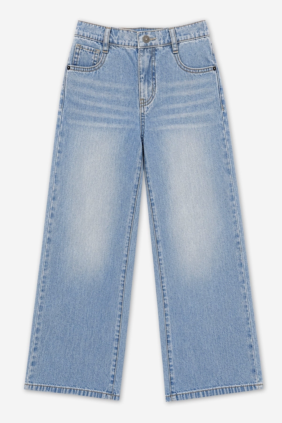 Relaxed Wide Leg Jeans - Medium Blue Wash Pink Floral - NEW!