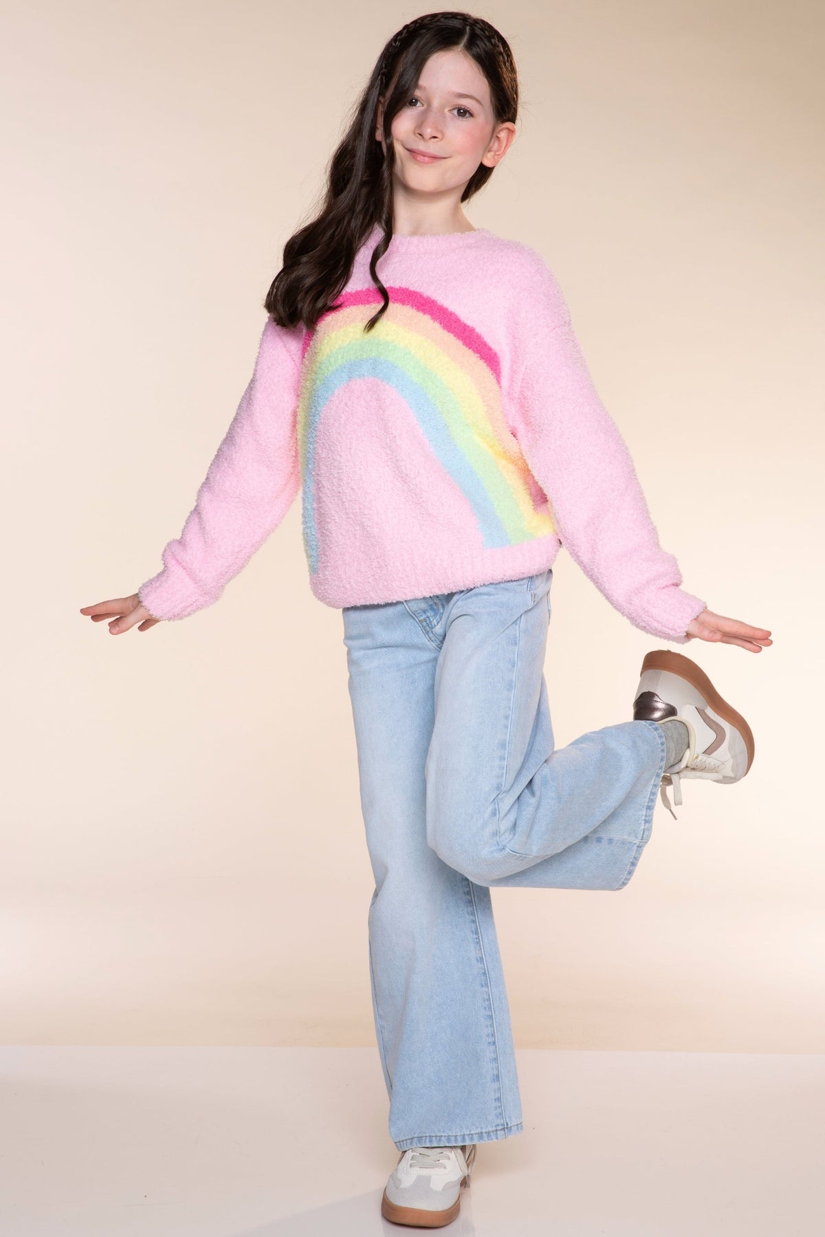 Relaxed Wide Leg Jeans - Medium Blue Wash Pink Floral - NEW!