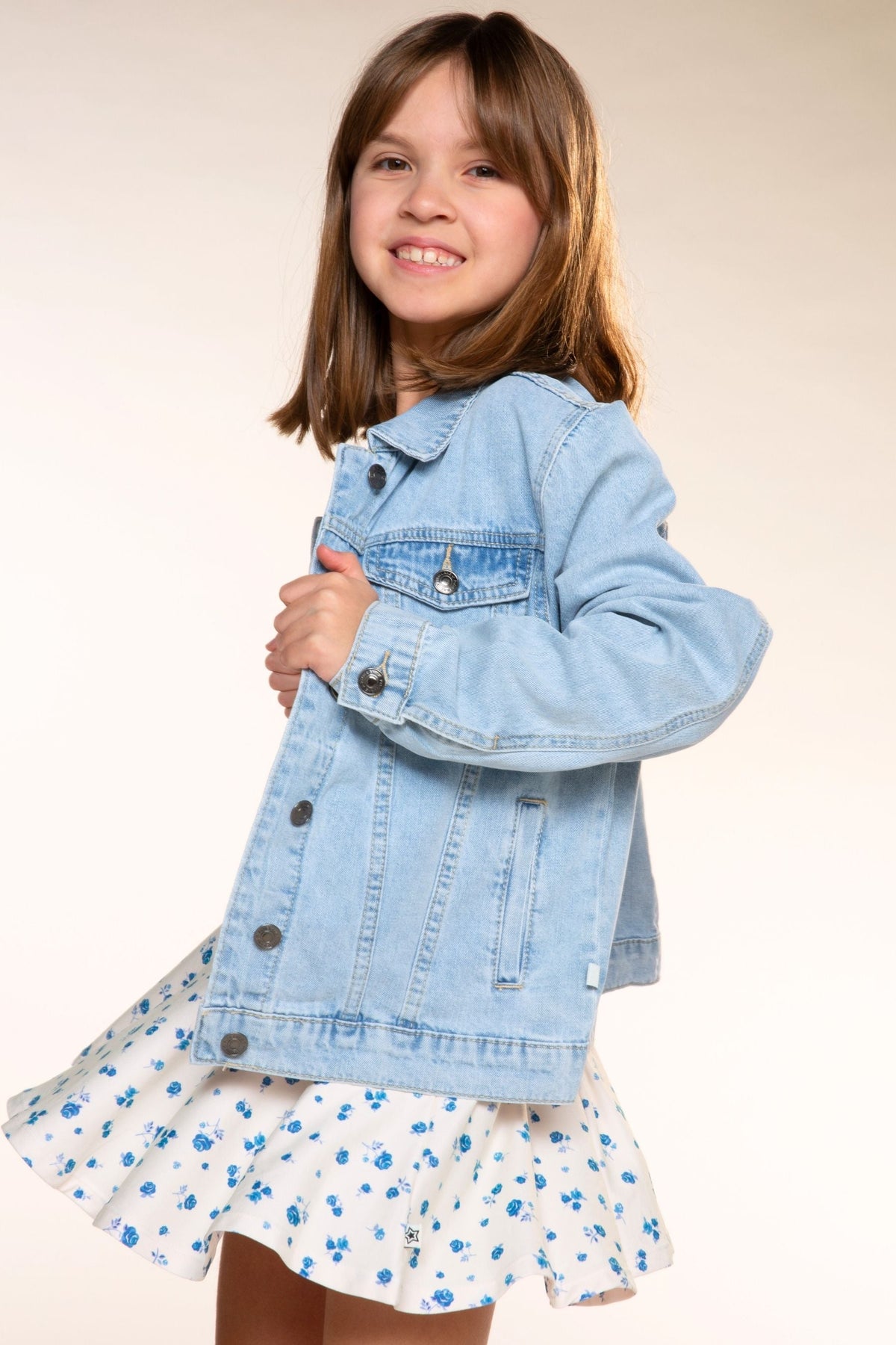 The Perfect Denim Jacket - Medium Blue Wash Pink Floral - NEW!