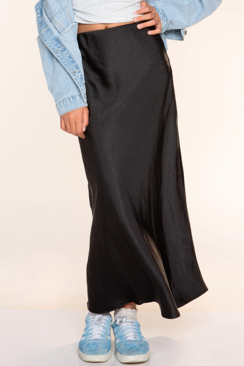 Washed Satin Maxi Skirt - Black - NEW!