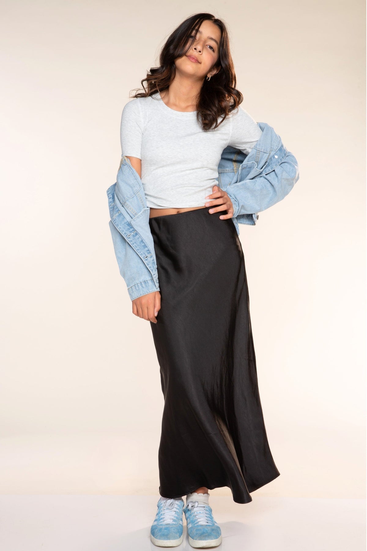 Washed Satin Maxi Skirt - Blue Ice - NEW!