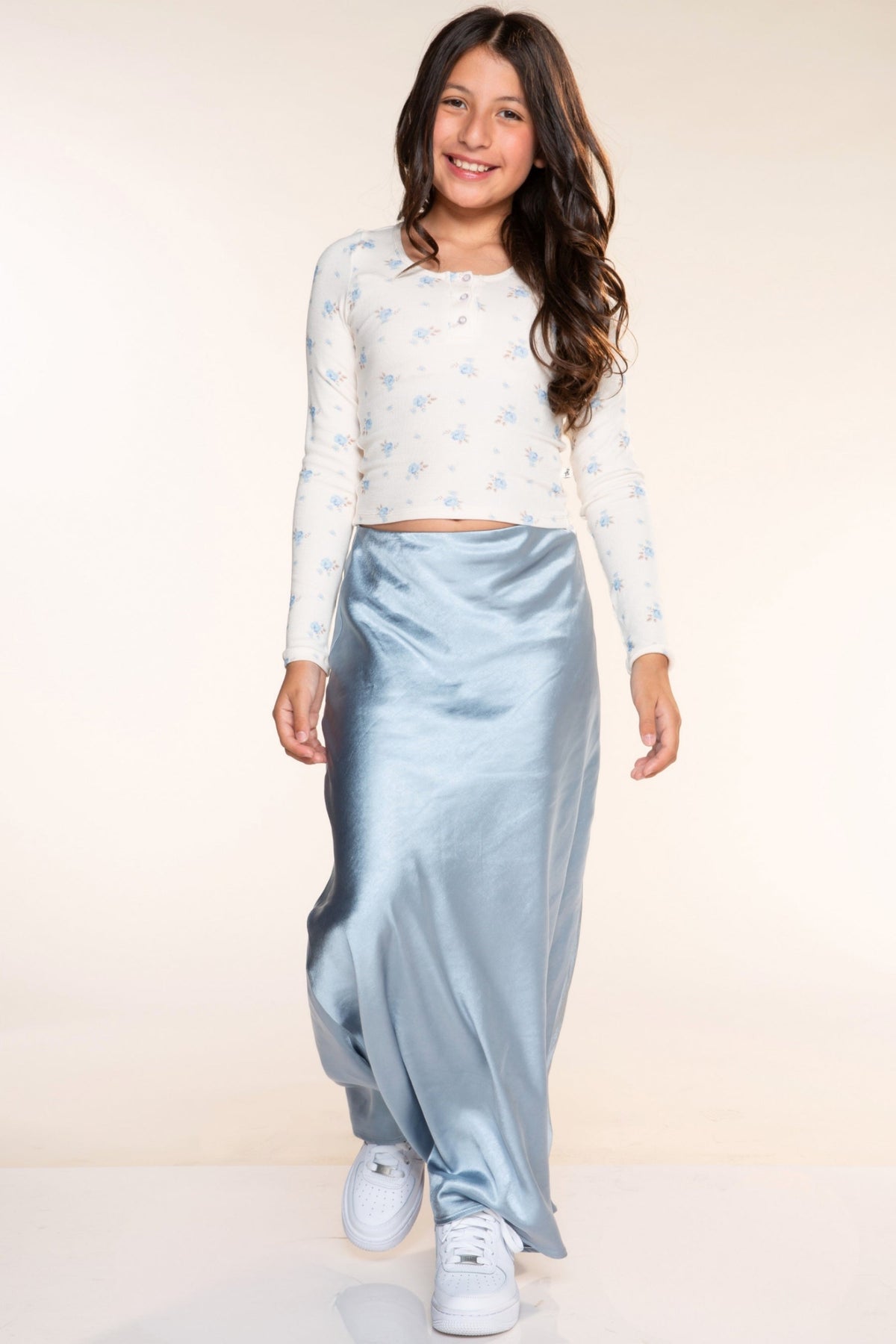Washed Satin Maxi Skirt - Blue Ice - NEW!