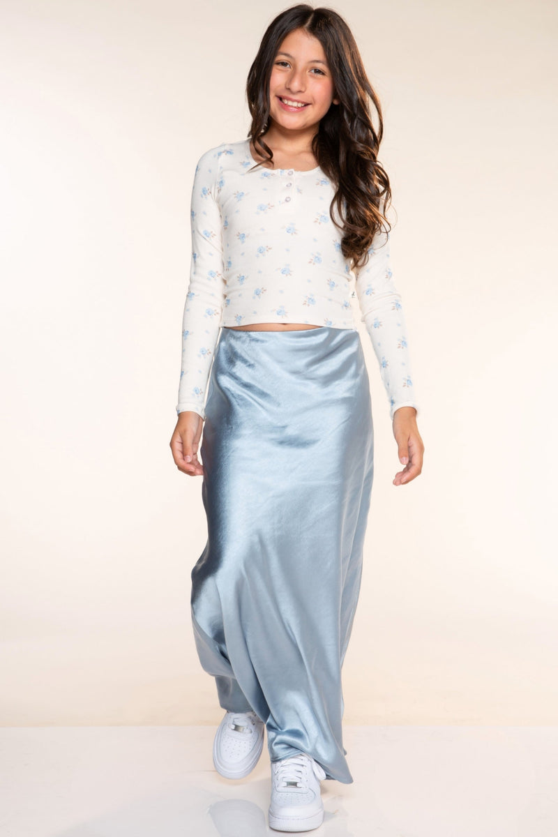 Washed Satin Maxi Skirt - Blue Ice - NEW!