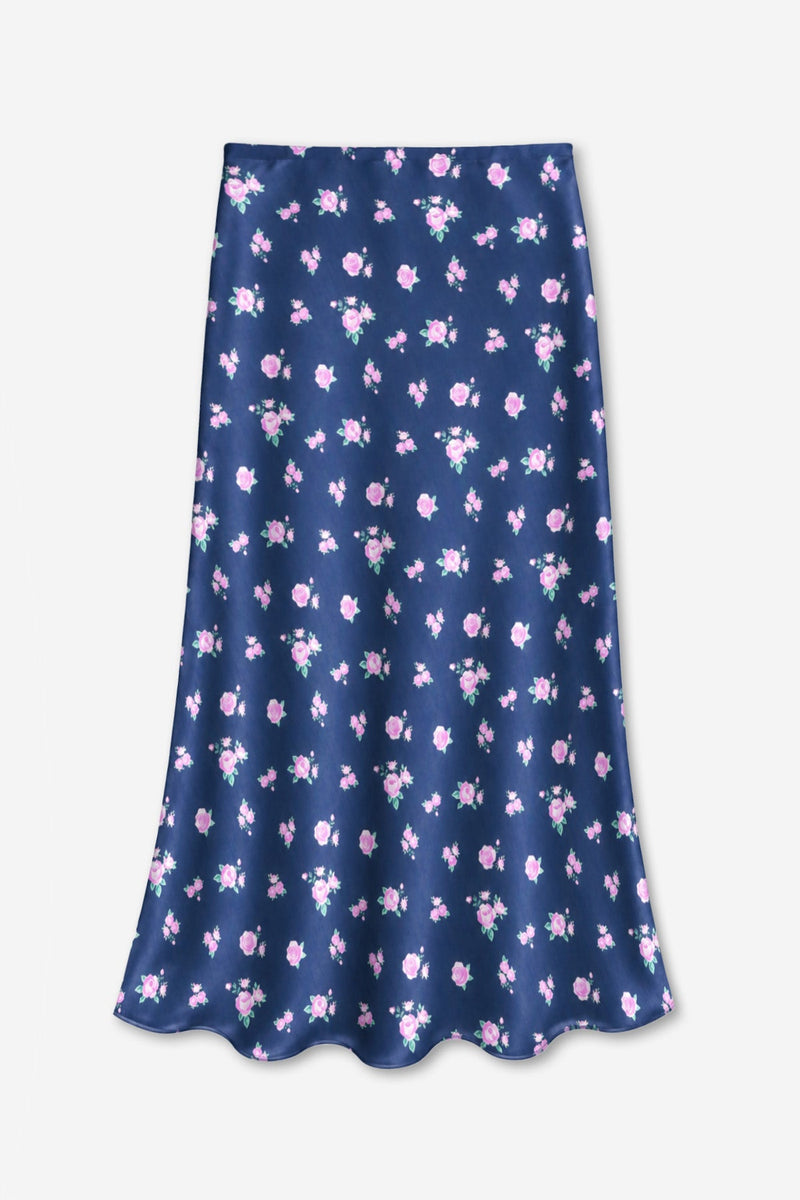 Washed Satin Maxi Skirt - Dusty Navy Pink Floral - NEW!