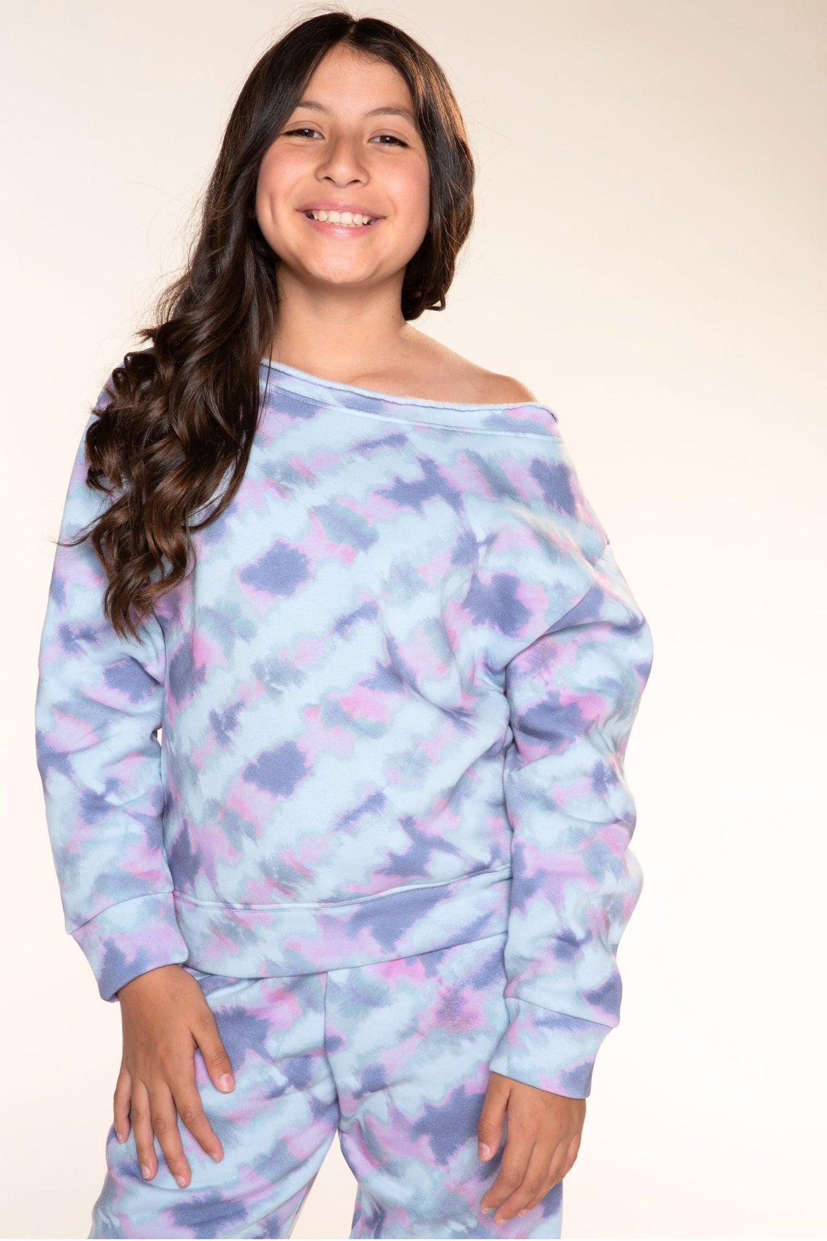Cloud Soft Off The Shoulder Sweatshirt - Ice Blue Pink Denim Tie Dye - NEW!