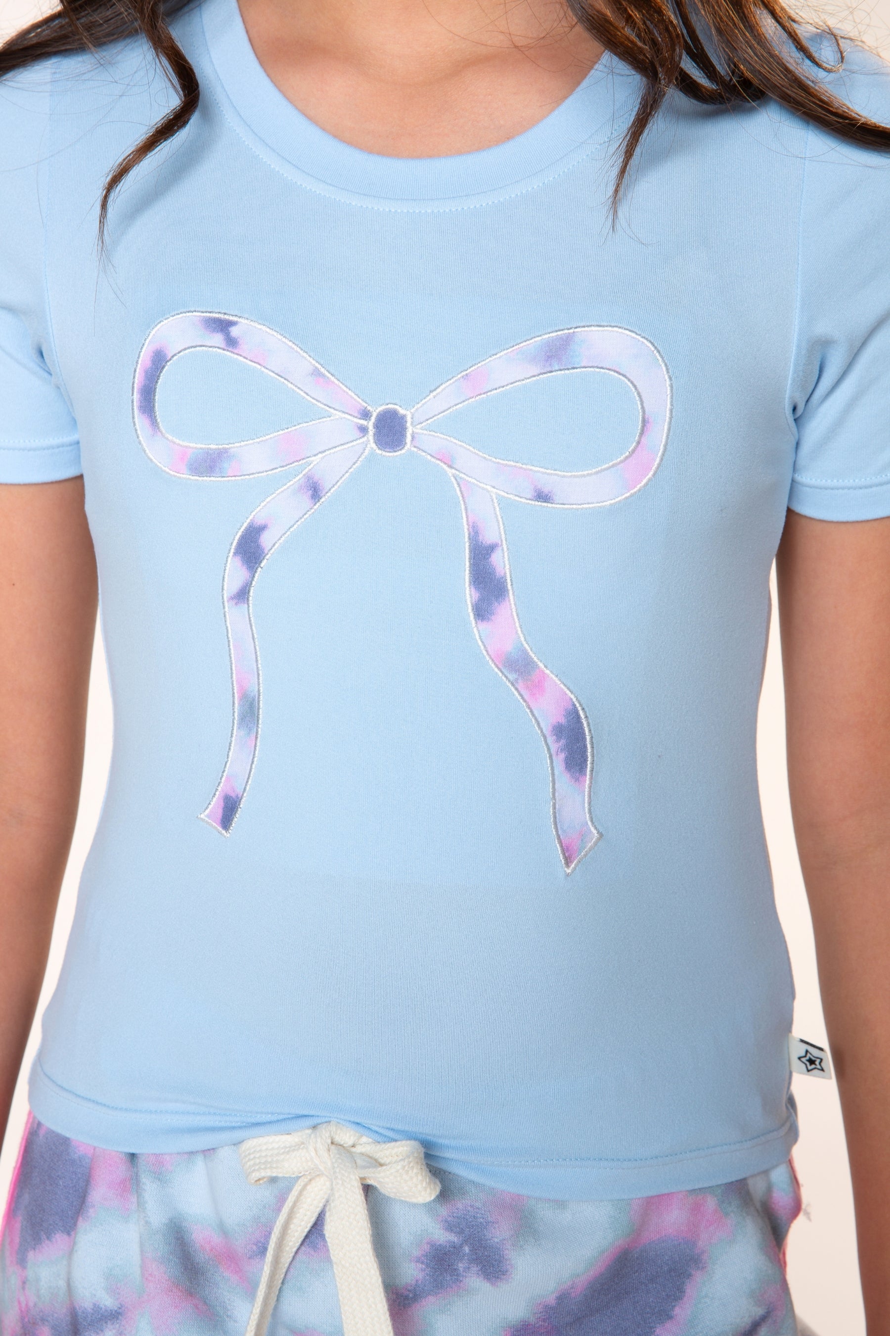 Simply Soft Short Sleeve Fitted Tee - Ice Blue Tie Dye Bow - NEW!