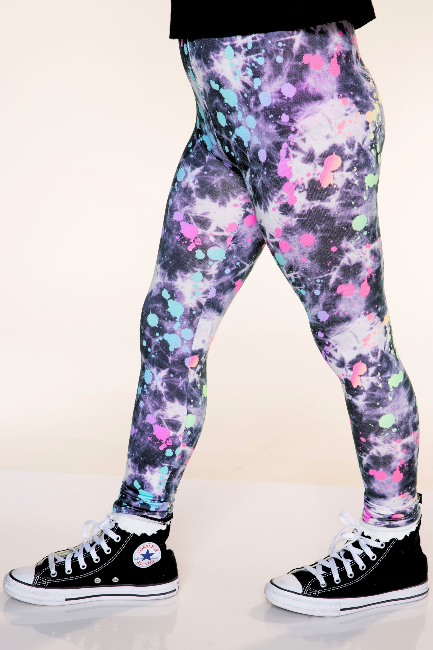 Simply Soft Long Legging. - Black Tie Dye Rainbow Splatter - NEW!