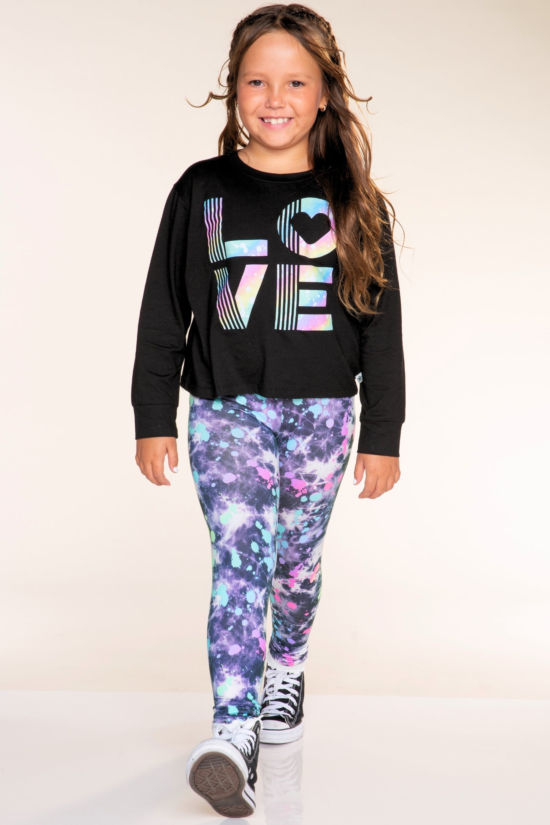 Simply Soft Long Legging. - Black Tie Dye Rainbow Splatter - NEW!