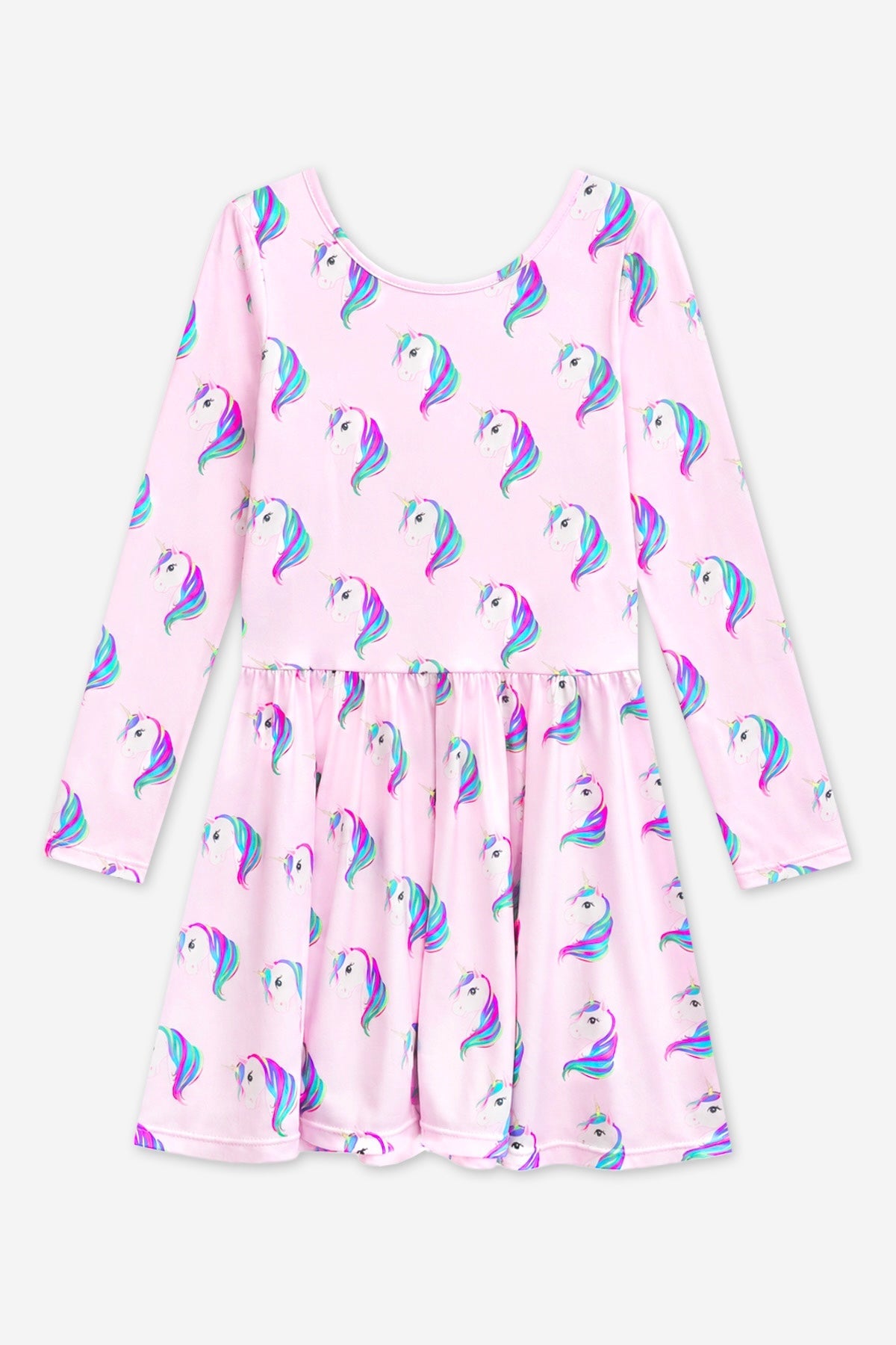 Simply Soft Long Sleeve Scoop Back Be Happy Dress - Pink Rainbow Unicorn - NEW!